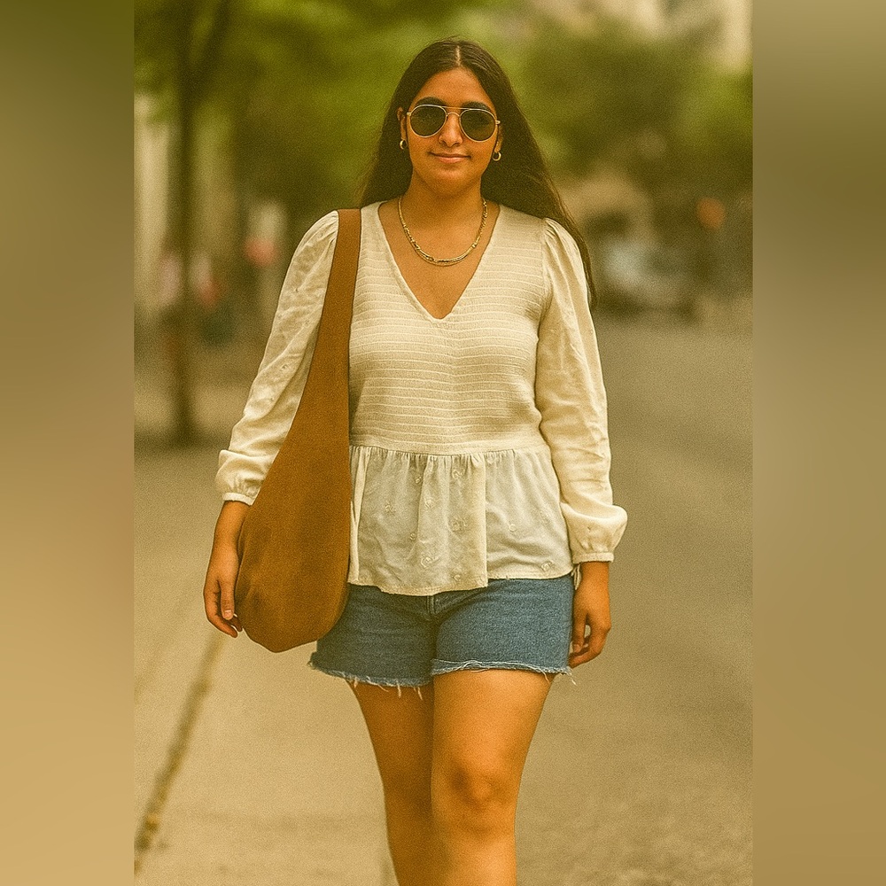 Elegant Cream V-Neck Women's Top